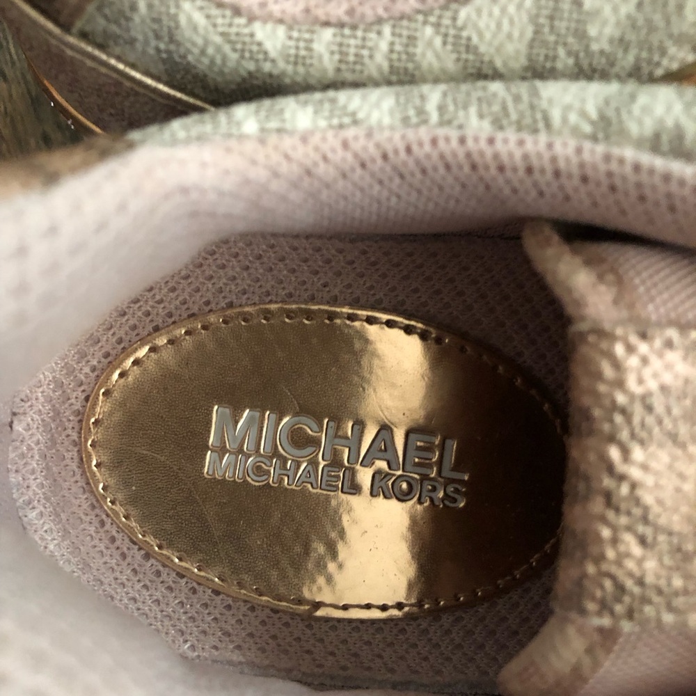 Michael Kors Pink and Gold Maddy Two-tone Logo Women's Sneakers Size 7M - Picture 6 of 9